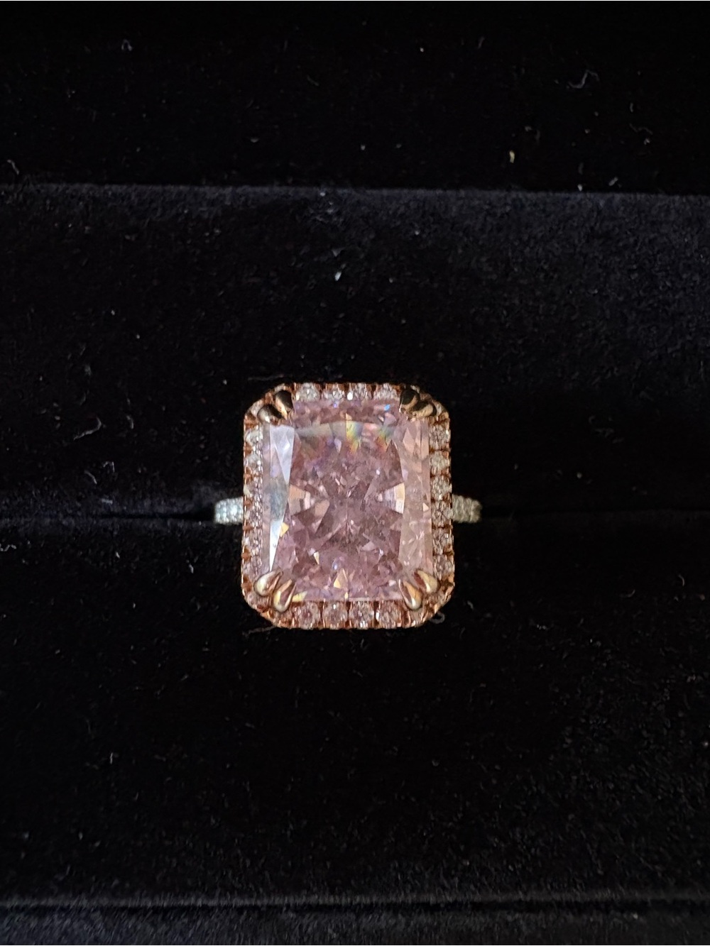 925 Silver Radiant Pink Cushion Halo Ring — Women's Jewelry - Picture 5 of 9